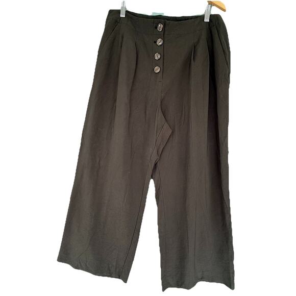 Loft Pants Women's High Waist Wide Leg Olive Green Button Front Size 12 Career - Picture 1 of 9